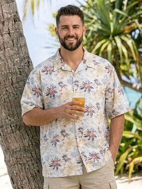 True Nation Men's 3XL Hawaiian Shirt Short Sleeve Button Up 100% Cotton EUC